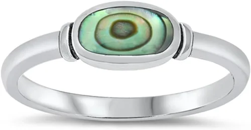 Vista 7 de Elige tu color Anillo ovalado de plata de ley Negro (ónix simulado)