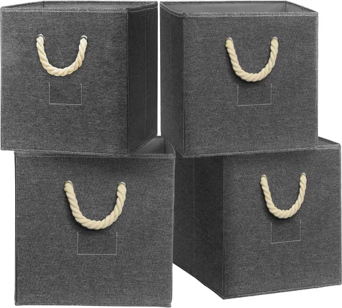 Vista 16 de Simple Houseware Cubo de almacenamiento de 13 pulgadas con asas trenzadas Beige