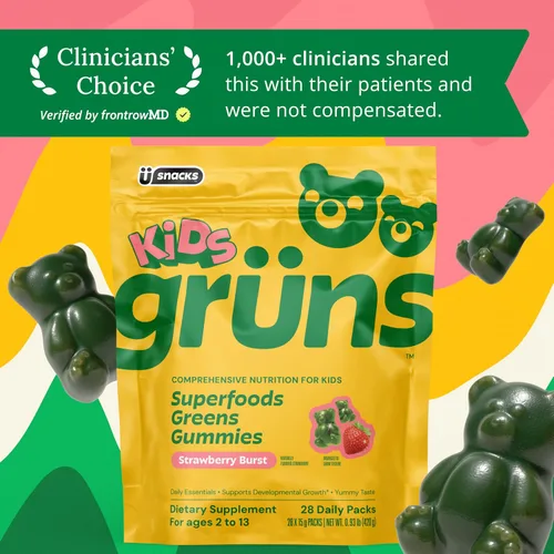 Vista 7 de Gruns Multivitamínico para niños, gomitas Super Greens, más de 20 vitaminas y minerales, espirulina, clorella, alfalfa, fibra prebiótica