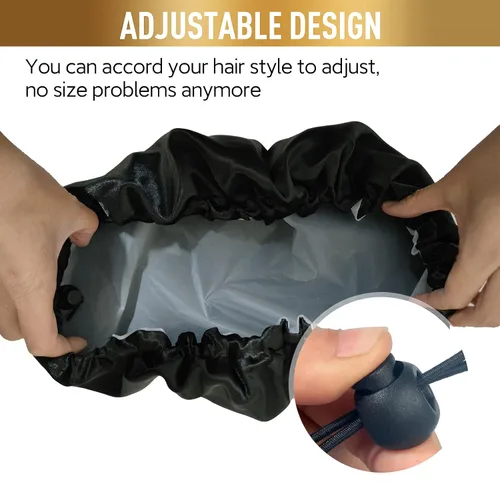 Vista 3 de Gorros de ducha para mujer, extra grande, ajustable, impermeable, reutilizable, gorro de ducha para mujeres y niñas, cabello largo y grueso, gorros