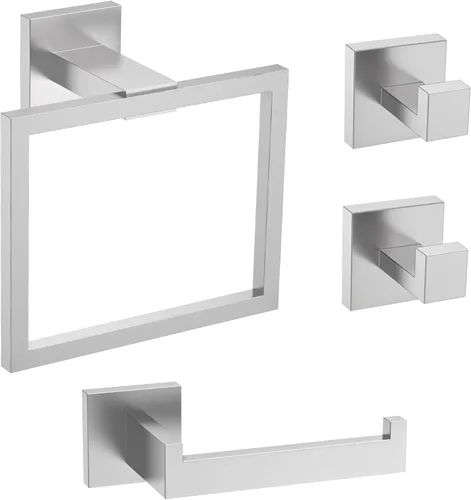 Vista 8 de TURS Juego de 3 toalleros negros con anillo para toallas, gancho para toallas de baño, de acero inoxidable, montaje en pared.
