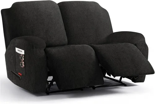 Vista 13 de 3 fundas elásticas para sillas reclinables, fundas de tela de felpa y protectores duraderos de muebles para niños y mascotas (1 plaza, negro)