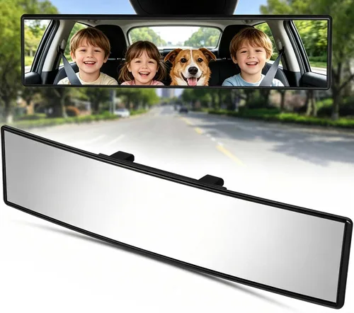 Vista 11 de Espejo retrovisor para auto de vidrio HD de 12 pulgadas, antirreflejos, con clip, panorámico, de gran angular, espejo retrovisor interior universal