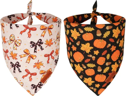 Vista 10 de PTDECOR Bandana de Halloween para perro, bufanda festiva reversible para mascotas, varios tamaños, bandanas triangulares de Halloween para cachorros