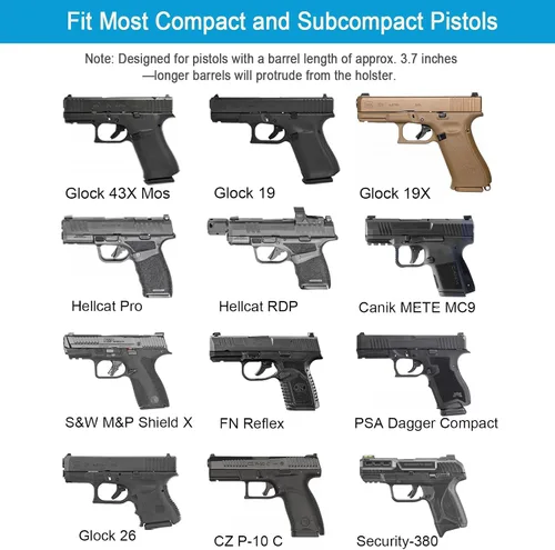 Vista 2 de Funda universal para pistolas compactas y subcompactas, corte óptico, compatible con Glock 19/43/43X MOS, Sig P365 XMacro, M&P Shield Plus, PSA