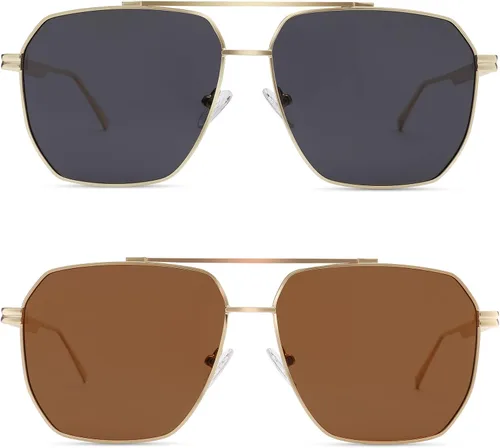 Vista 4 de Hycredi Gafas de sol polarizadas de gran tamaño para mujeres y hombres gafas de sol cuadradas retro de moda clásicas grandes pantallas de metal UV400