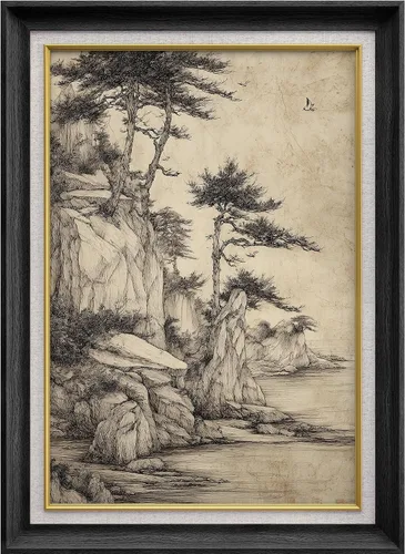 Vista 84 de MUDECOR Lienzo enmarcado prémium para pared, pinos nevados en bosque de invierno, ilustraciones modernas, arte contemporáneo, escénico, divertido