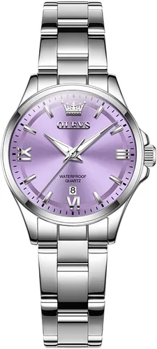 Vista 12 de OLEVS - Relojes de acero inoxidable para mujer, reloj de plata de lujo para damas con fecha, relojes analógicos de cuarzo impermeables y delicados