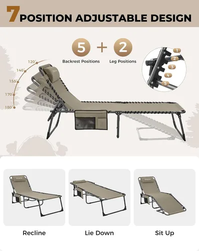 Vista 4 de KingCamp Tumbona con colchón de 2.0 in, hasta 396.8 lbs, silla de jardín reclinable resistente con respaldo ajustable de 5 posiciones, tumbonas