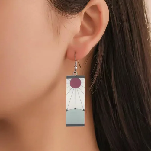 Vista 2 de Pendientes Tanjiro Hanafuda Tanjiro Cosplay Pendientes Anime Accesorios de joyería, Acero aleado