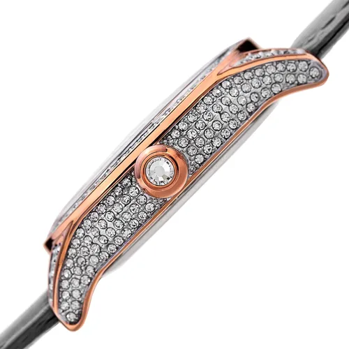 Vista 3 de August Steiner AS8188 - Reloj de pulsera de cuero con 8 marcadores de hora de diamantes con esfera de nácar
