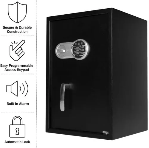 Vista 7 de Caja fuerte digital – Caja cerrada para el hogar u oficina con teclado digital y 2 llaves de anulación manuales para dinero, pistolas, joyas