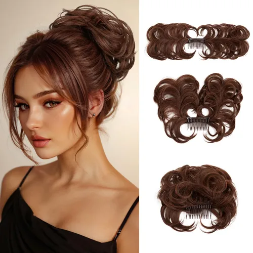 Vista 24 de Peine de moño desordenado con clip lateral para mujer, corto, natural, lacio, versátil, ajustable, fácil de peinar, (rubio ceniza-C)