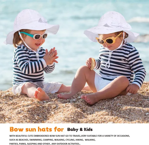 Vista 58 de Sombrero de sol para bebé niña con UPF 50+ sombrero de playa ajustable para exteriores con ala ancha