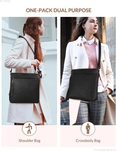 Vista 7 de SYTRAH Bolsos cruzados para mujer, bolso cruzado de cuero Vagan de alta calidad, correa ajustable, bolso de hombro ligero con borla