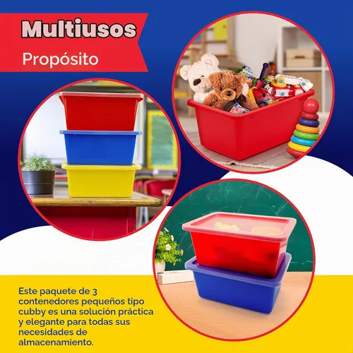 Vista 5 de 4E's Novelty Contenedores de almacenamiento de plástico con tapas, 5 cuartos de galón, paquete de 3, cubos de almacenamiento de plástico coloridos