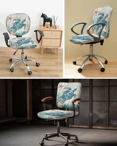 Vista 6 de Vandarllin Funda para silla de oficina, diseño de tortuga marina, elástica, universal, para computadora, diseño de animales marinos, temática