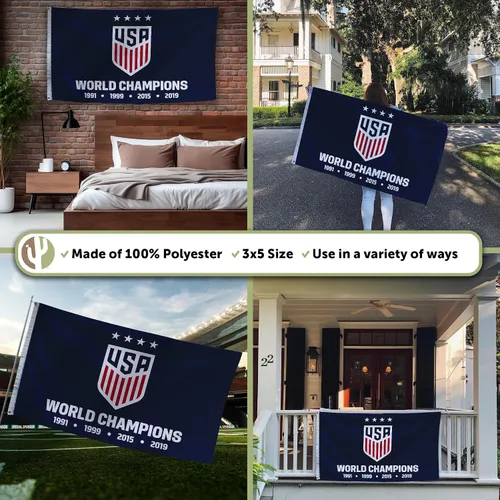 Vista 3 de Desert Cactus Bandera de fútbol de Estados Unidos USWNT Equipo Nacional Femenino de Estados Unidos, 100% poliéster, para interiores y exteriores, 3
