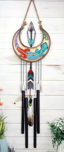 Vista 7 de Ebros Gift Southwest Western Tribal Native Boho Chic Gecko Lizard caprichoso en luna creciente con flecha atrapasueños pluma campanilla de viento