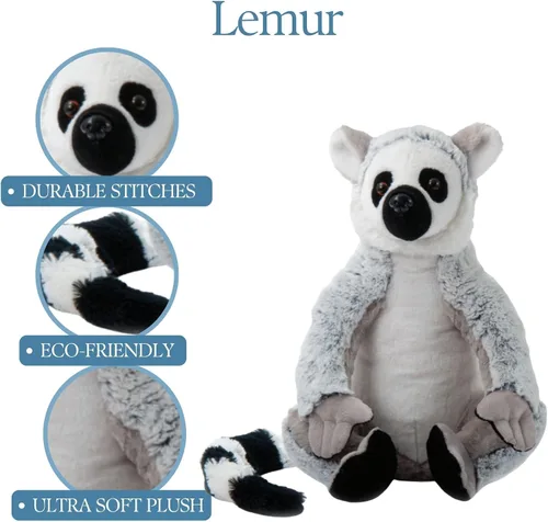 Vista 6 de The Petting Zoo Peluche de lémur de cola anillada, regalos para niños, animales salvajes del zoológico Onez, juguete de peluche de lemur de cola