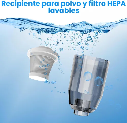 Vista 5 de Mini aspiradora de coche de 15000 Pa Aspiradora portátil inalámbrica de mano y plumero de aire con 2 filtros para automóvil, sofá, oficina, mascota
