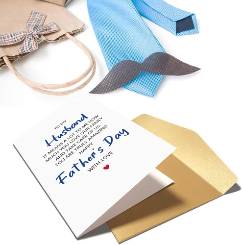 Vista 5 de Chenive Tarjeta del día del padre para marido de esposa, romántica tarjeta feliz del día del padre para él, cuánto amas a nuestra familia y cuida