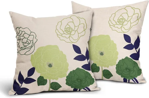 Vista 20 de Sweetshow Juego de 2 fundas de almohada florales de color azul marino de 16 x 16 pulgadas, fundas de almohada cuadradas de lino con estampado