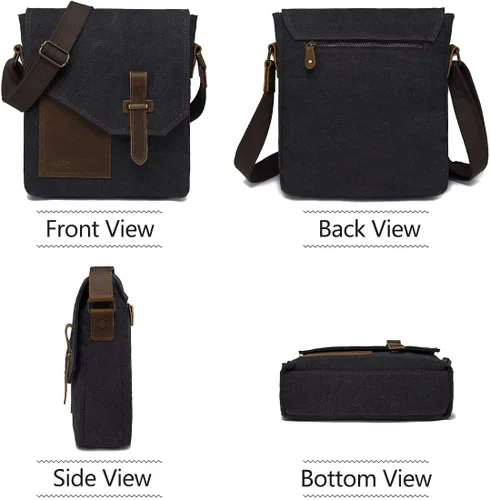 Vista 6 de VASCHY - Bolso bandolera ligero de cuero de lona vintage