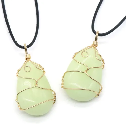 Vista 6 de LHJ Collar de piedra natural 4 piezas con forma de gota de agua mezcla de energía alambre de cristal dijes para mujer regalo de joyería no conocido