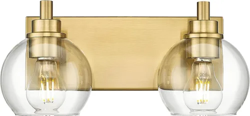 Vista 10 de Accesorios de iluminación de baño, luz de tocador mate negra de 2 luces, apliques de pared modernos con pantalla de globo de vidrio transparente