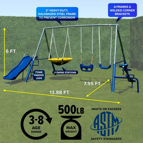 Vista 9 de Sportspower Taylor - Juego de columpio de metal galvanizado de 700 libras para niños para patio trasero y exteriores con Teeter-Totter, platillo