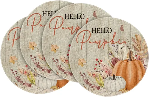 Vista 15 de Artoid Mode Juego de 2 manteles individuales de otoño de 12 x 18 pulgadas con diseño de hojas florales de calabaza naranja y calabaza