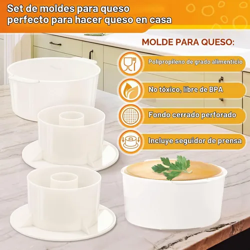 Vista 8 de Molde de queso - Kit de fabricación de queso 2 piezas - Suministros para hacer queso - Juego de queso para prensa - Paneer Maker - Ideal para quesos