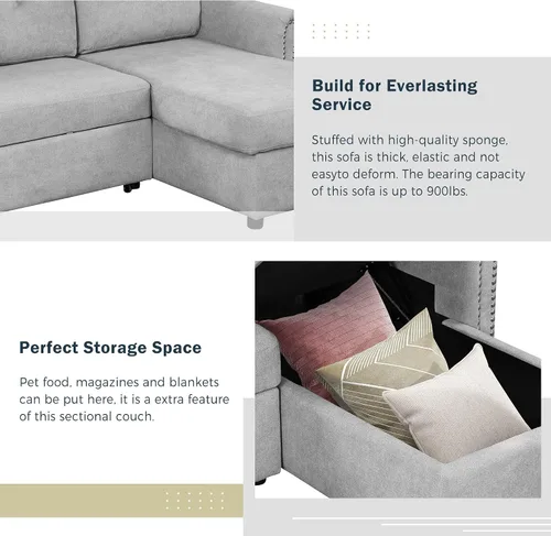 Vista 5 de Harper & Bright Designs Sofá cama moderno de 83 pulgadas, sofá modular convertible, sofá esquinero en forma de L de 3 plazas con diván de Gris (83")