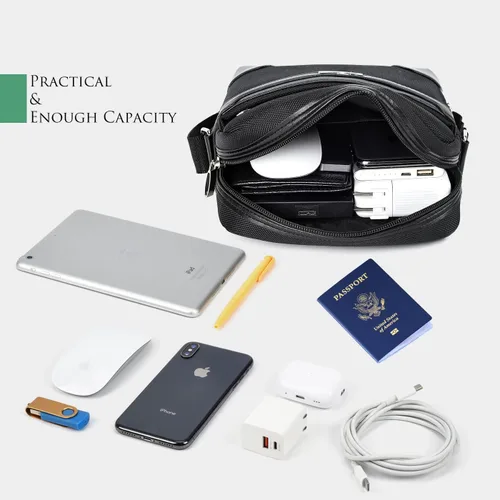 Vista 4 de iKammo Bolso cruzado pequeño para hombre, bolso de hombro tipo mensajero, bolso lateral de viaje, cartera para hombre