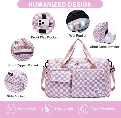 Vista 46 de Pequeña bolsa de gimnasio para mujer, bolsa de viaje con compartimento para zapatos