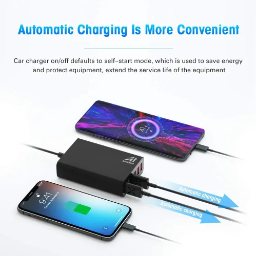 Vista 10 de Cargador de coche USB de múltiples puertos, 96W 6 puertos QC3.0 adaptador rápido múltiples puertos, con cuatro puertos de carga rápida 3.0
