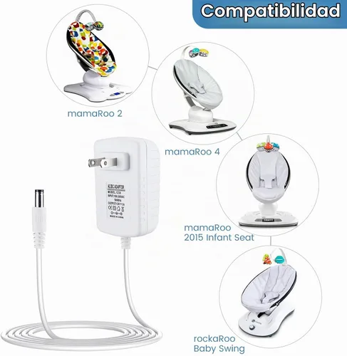 Vista 2 de Cable de alimentación de repuesto de 12V 3A para 4moms mamaRoo 4, RockaRoo Baby Swing Adaptador de CA Cargador Blanco