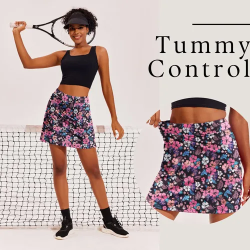 Vista 3 de Ekouaer - Falda pantalón deportiva con pantalón corto y bolsillo interior para mujer, faldas ligeras para golf, tenis, correr, entrenamiento
