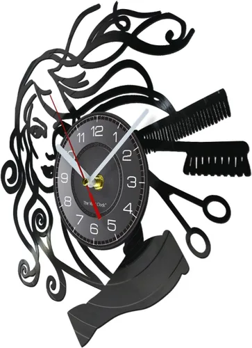 Vista 2 de Reloj de pared de 12 pulgadas para peluquería, salón de belleza, disco de vinilo, reloj de pared para estilista, peluquería, peluquería, retro