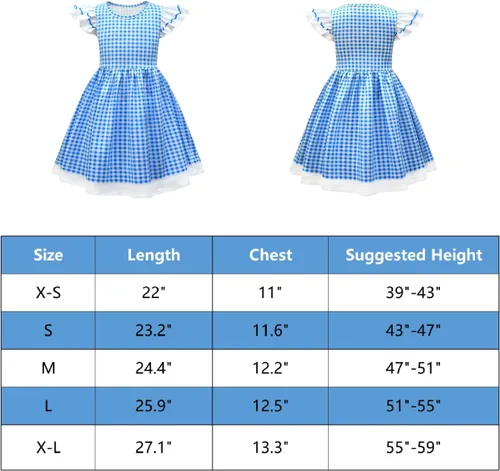 Vista 4 de Vestido Dorrothy para niñas, vestido de manga con vuelo a cuadros azul y blanco