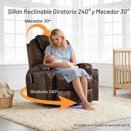 Vista 4 de AHMED Silla reclinable giratoria eléctrica con masaje y calor para adultos Terciopelo.