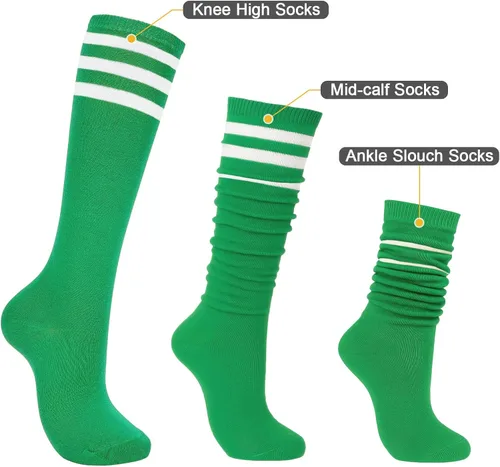 Vista 5 de Calcetines deportivos hasta la rodilla para mujer, para deportes al aire libre, medias altas hasta el muslo, calcetines casuales a rayas