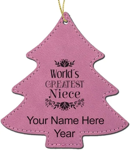 Vista 4 de LaserGram Personalized Christmas Ornament, World's Greatest Niece, Faux Leather, Custom Laser Engraved Gift Idea (Tree Shape, Black)