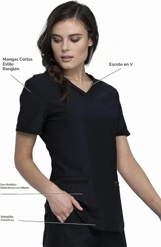 Vista 3 de Cherokee Form Blusas de Uniforme Médico para Mujeres, Blusa de Uniforme Médico de Punto Elástica con Cuello en V - CK840 Negro