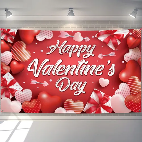 Vista 3 de KatchOn, Red Lip Balloons Set - Large 30 Inch, Pack of 4 Happy Valentines Day Banner - XtraLarge 72x44 Inch Glitter Red Hanging Heart Swirls