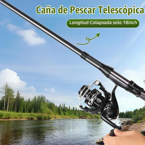 Vista 5 de Combo de carrete de caña de pescar, 2 cañas de pesca telescópicas de 6.89 pies, 2 carretes giratorios, juego de alicates de pesca con bolsa