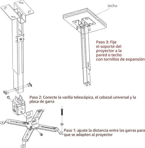 Vista 6 de Soporte de proyección de pared o techo con altura ajustable y brazo extensible para proyector del hogar y la oficina