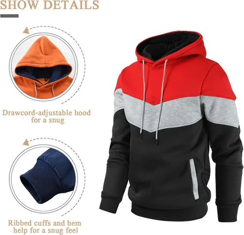 Vista 4 de Gesean Sudadera con capucha, de manga larga, para hombre, diseño de bloque de color, estilo informal, con bolsillo