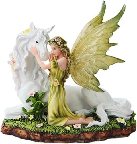 Vista 2 de Pacific Giftware Figura de hada alada verde de 7 pulgadas con estatua de unicornio mágico